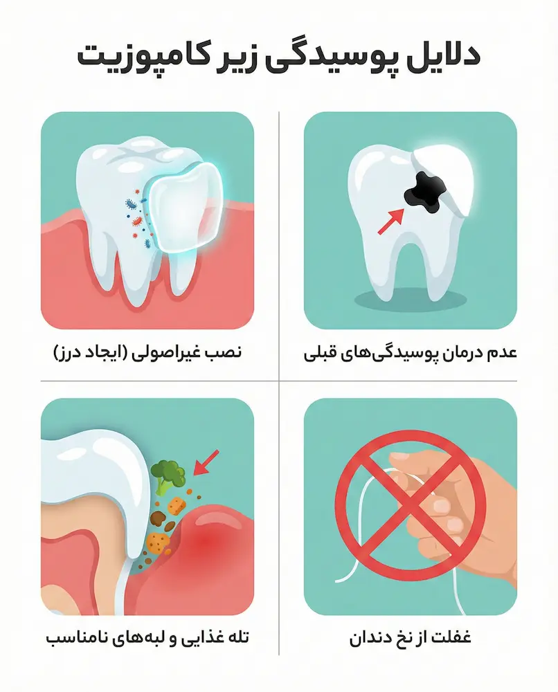 دلایل پوسیدگی دندان زیر کامپوزیت tooth decay under composite